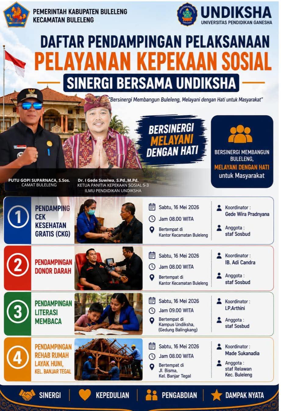 Daftar Pendampingan Pelaksanaan Pelayanan Kepekaan Sosial Sinergi Bersama Undiksha.