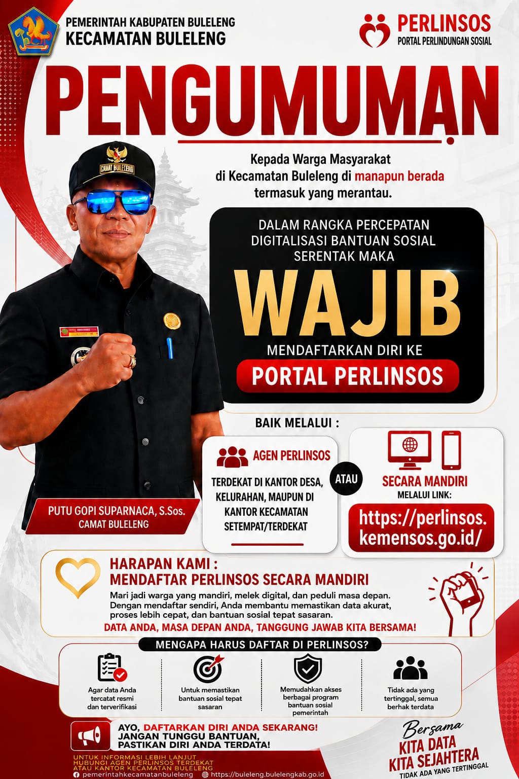 Dalam Rangka Percepatan Digitalisasi Bantuan Sosial Serentak Maka Masyarakat Wajib Mendaftarkan Diri Ke Portal Perlinsos. 
