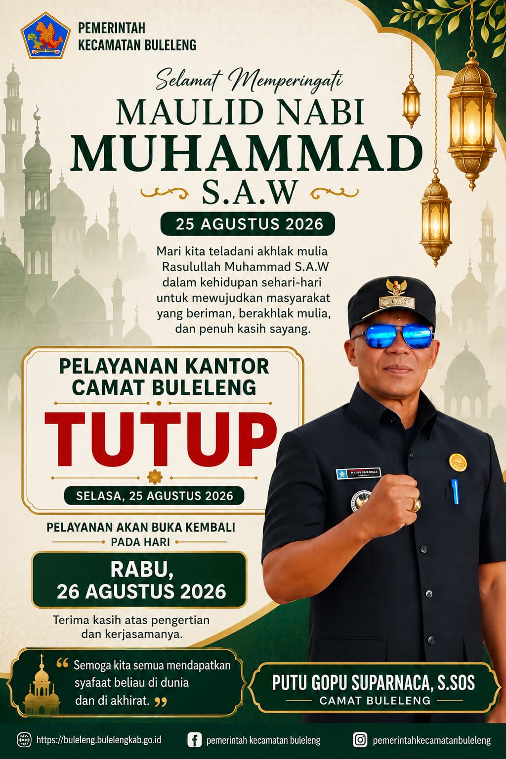 MENYAMBUT MAULID NABI MUHAMMAD SAW, PELAYANAN KANTOR CAMAT BULELENG DITUTUP SEMENTARA